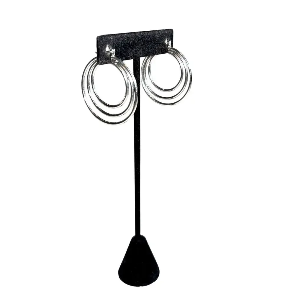 Silver Tone Triple Tiered Hoop Earrings - Modern & Stylish!